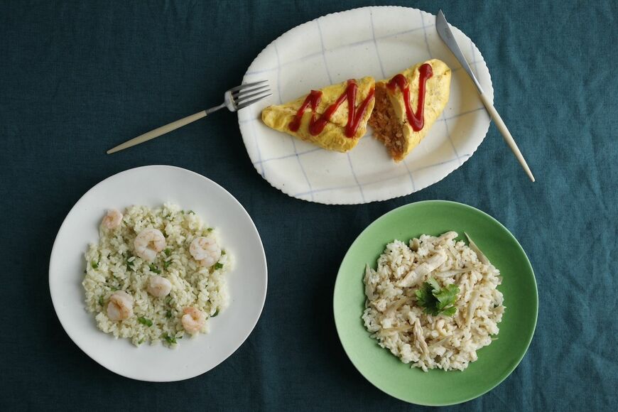 ツナケチャップオムライス エビピラフ レンチン焼きそば