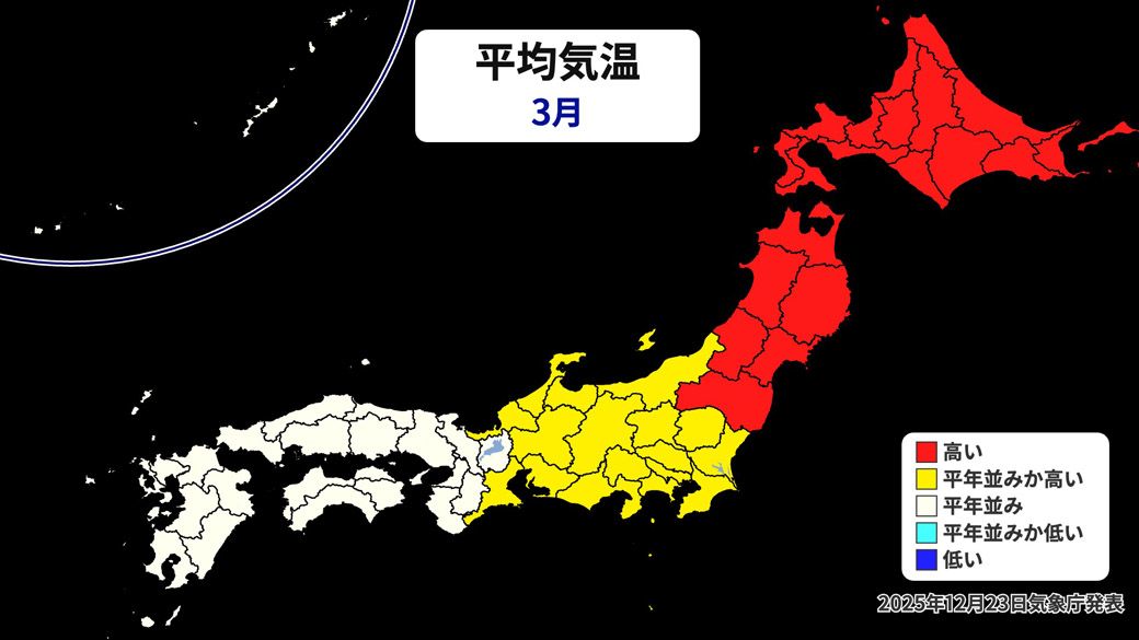 3か月予報（3月の平均気温）