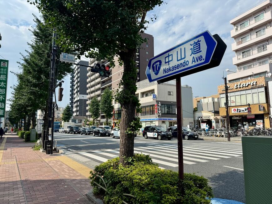 幅員が広く、多数の車が通行する中山道（写真：筆者撮影）
