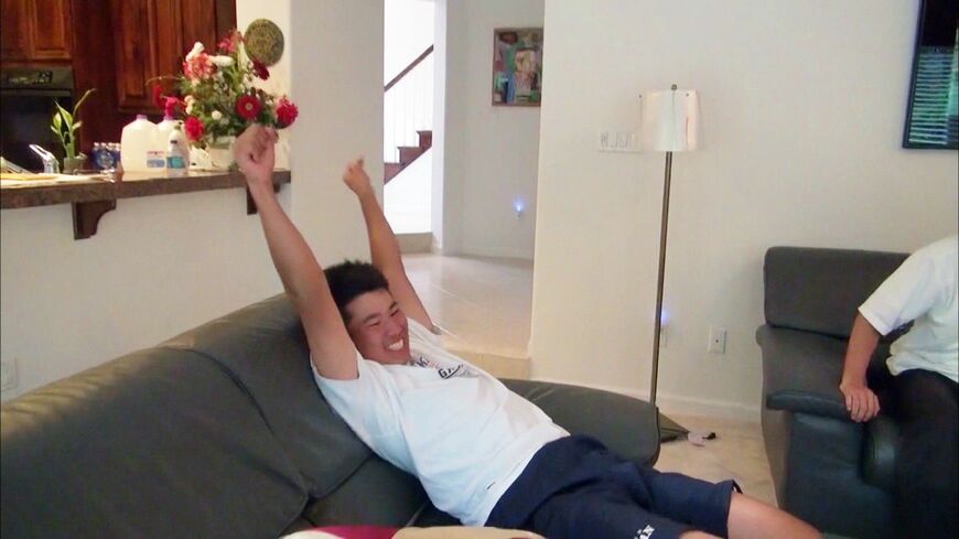 2011年のマスターズで予選通過が決定した瞬間の松山（写真：TBSテレビ）