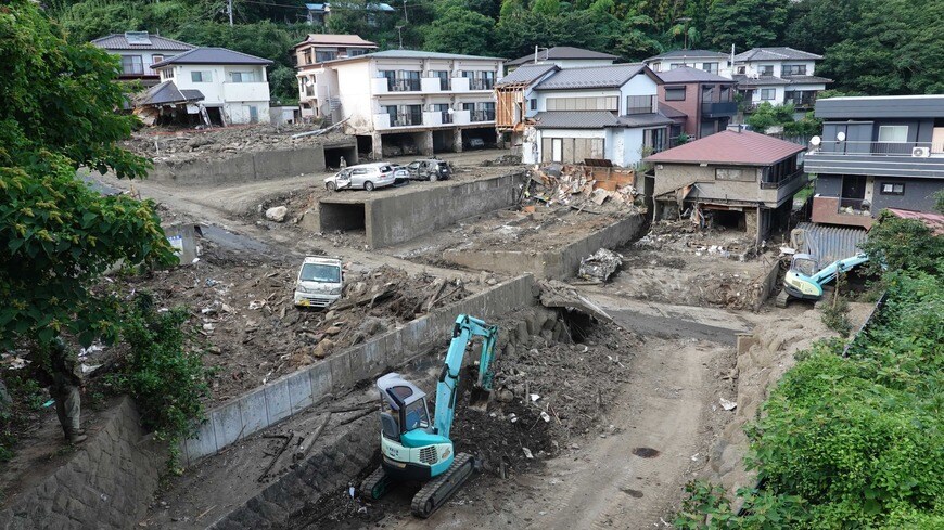 土石流災害があった現場。今なお復旧作業が続いている（東洋経済オンライン編集部撮影）