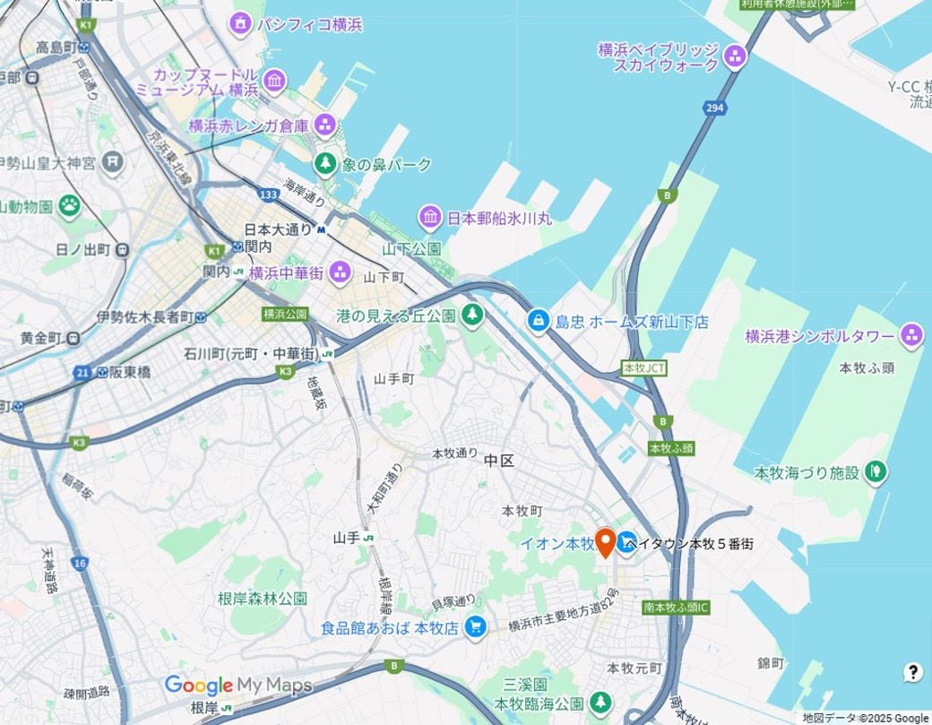 ベイタウン本牧5番街の所在地を示す地図