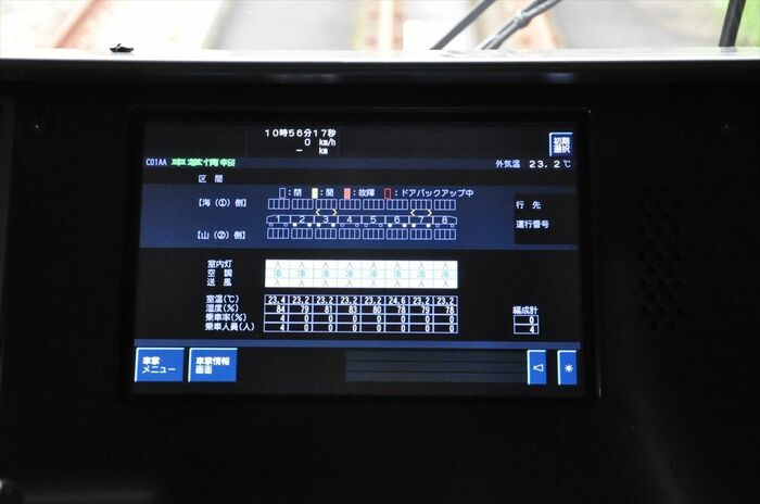 8両編成状態のモニター画面