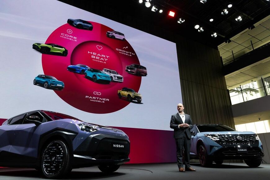 日産自動車が2026年4月14日、本社グローバルギャラリーにて開催した「長期ビジョン発表会」の様子（写真：三木 宏章）