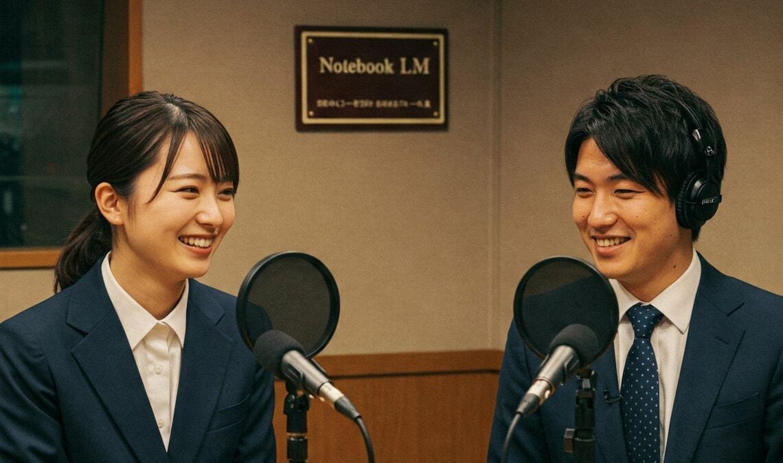 グーグルの生成AI「NotebookLM」の音声概要機能では、男女2人が軽妙トークを展開する。その会話は信じられないほどナチュラルだ(イメージはAI画像:グーグルの生成AI「Gemini」で作成)