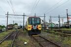 ラッピング電車の前面には「くまモン」を大きくデザイン