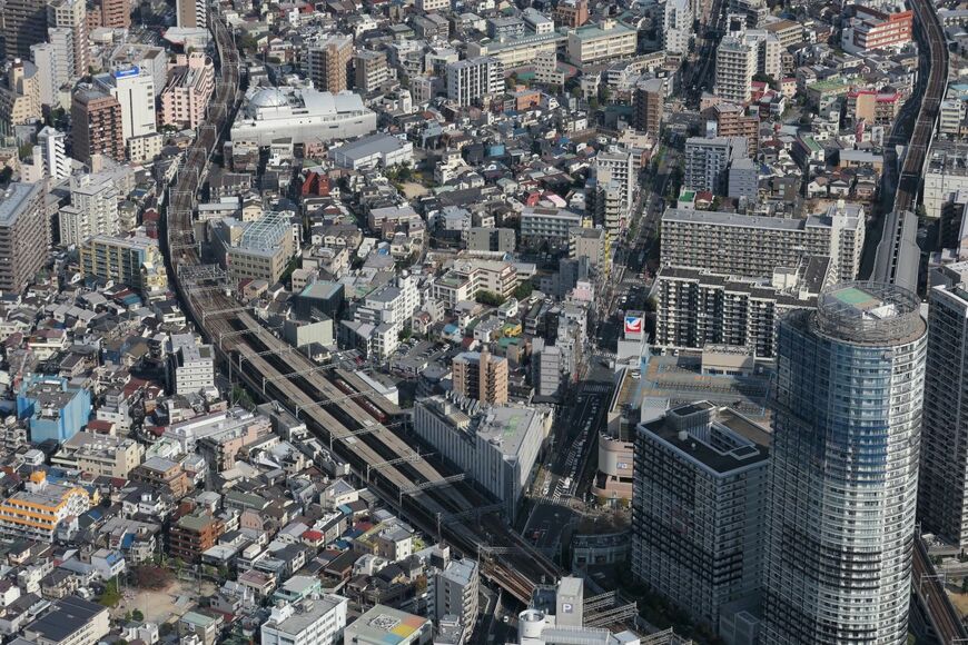 スカイツリーから見た曳舟駅周辺