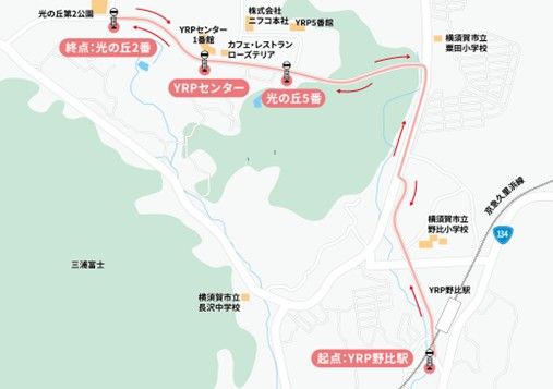 YRP野比駅を起点とした自動運転バスの実証コース（横須賀市の資料より）