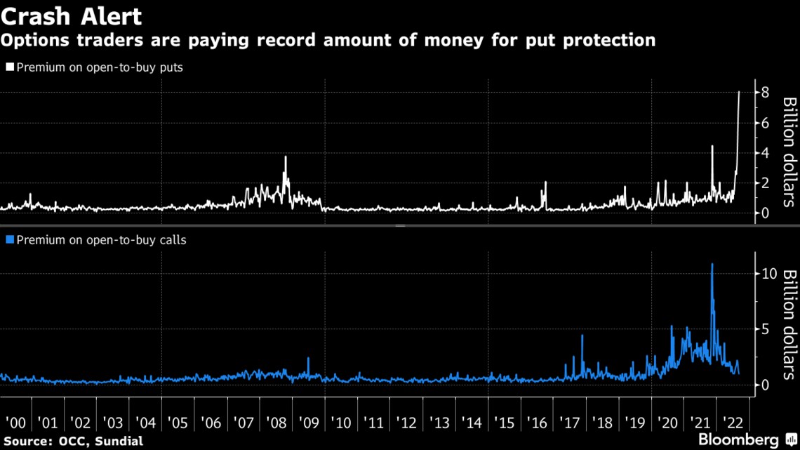 上段：プットオプションの購入プレミアム､下段：コールオプションの購入プレミアム出所：OCC､サンダイアル