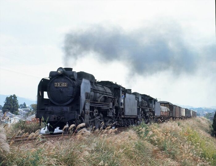 吉都線を走るD51重連の貨物列車