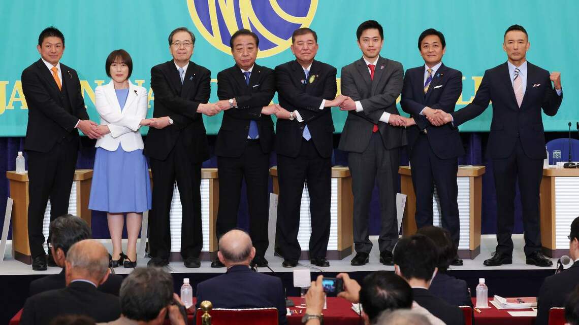 7月2日に日本記者クラブで開催された「各党党首討論会」（写真：時事）