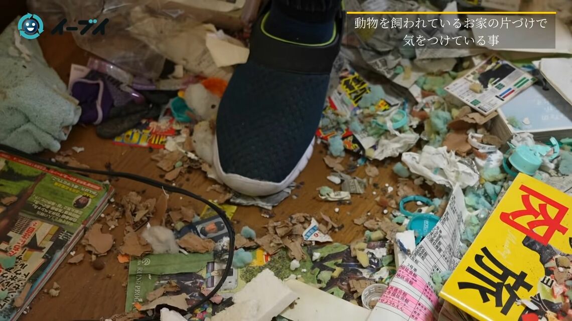 噛み砕かれ粉々になったゴミ（写真：「イーブイ片付けチャンネル」より）