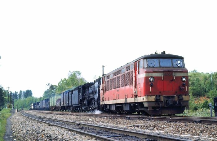宗谷本線塩狩峠でSL牽引貨物列車の