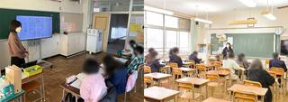不登校特例校は分教室型が多いが、高尾山学園はその中でも珍しい学校型の公立小中一貫校だ。小学部（左、写真：高尾山学園提供）、中学部（右）