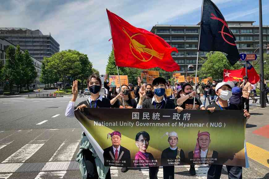 国民統一政府（NUG）を支持する在日ミャンマー人らのデモ 4月24日 東京 千代田区（写真：筆者撮影）