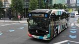 虎ノ門・新橋と晴海を結ぶ「東京BRT」の燃料電池バス（記者撮影）
