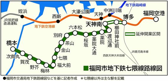 福岡市地下鉄七隈線路線図