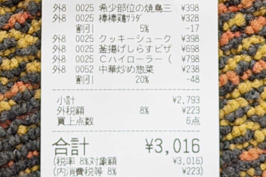 文化堂のレシート。「コストコ」商品は頭文字にCと表記されている（写真：筆者撮影）