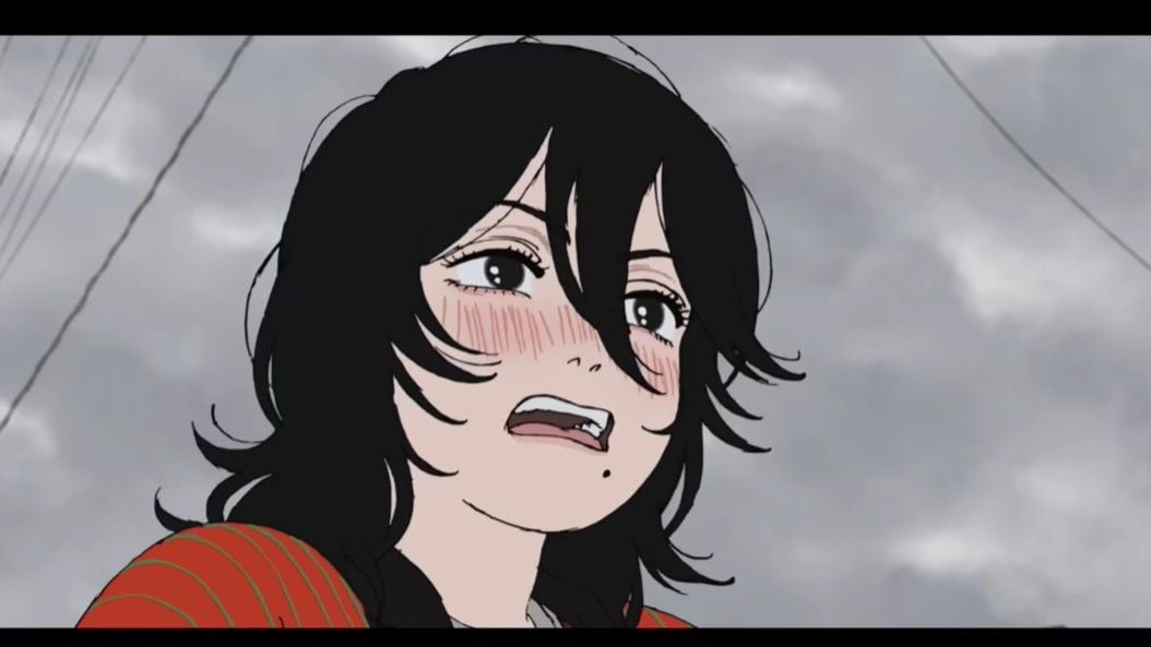 もうひとりの主人公・京本。藤野と同級生の不登校生。四コマ漫画を連載する藤野に、秘かに憧れを抱いているが、実は隠れた画力の持ち主／画像は「avex pictures」YouTubeのスクショ