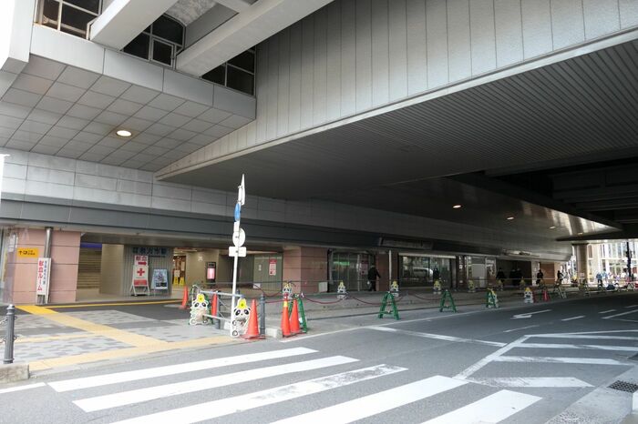 北口（手前側）と南口をつなぐ道路