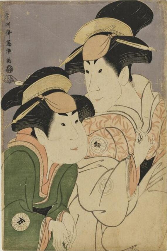 東洲斎写楽筆『二代目瀬川富三郎の大岸蔵人妻やどり木と中村万世の腰元若草』