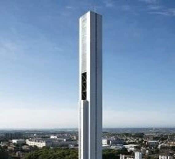日立が高さ世界一のエレベーター塔、新興国の超高層ビルに売り込め！