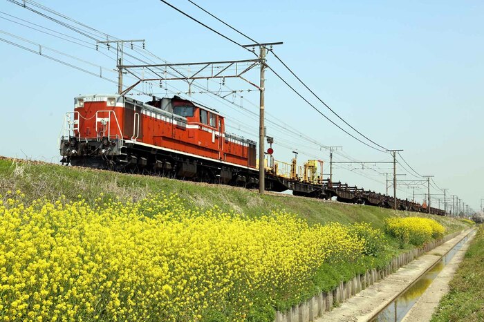 東海道本線能登川付近を走るDD51牽引の工臨