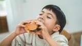 ハンバーガーを食べる男の子