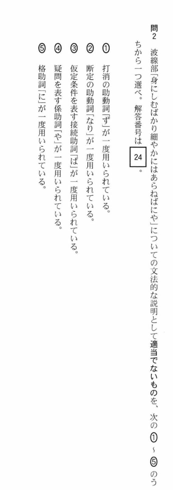 2018年センター試験の古文（写真：筆者提供j）