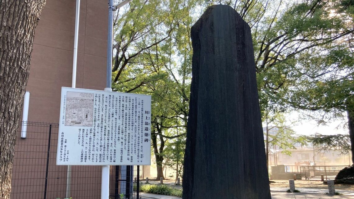 江戸時代末期に市川でナシを広めた川上善六の遺徳碑（写真：筆者撮影）