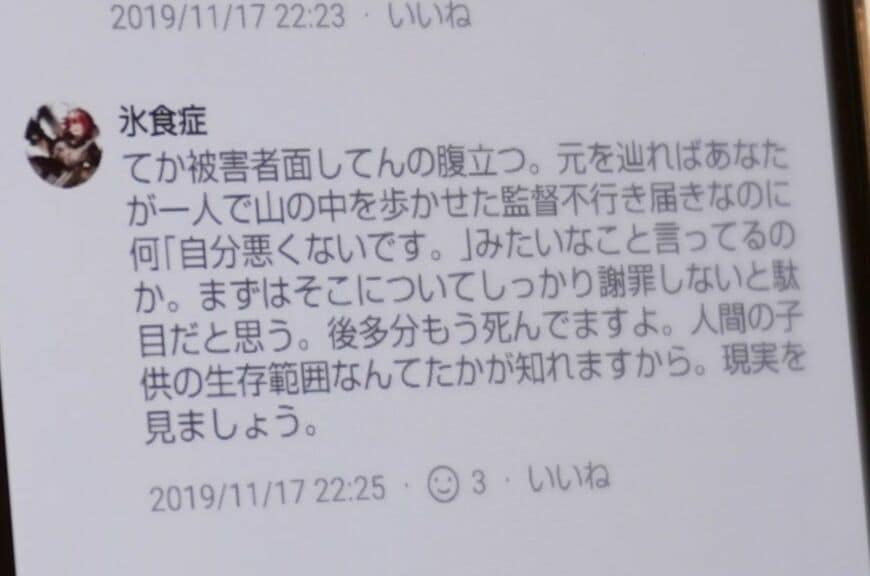 中傷のコメント