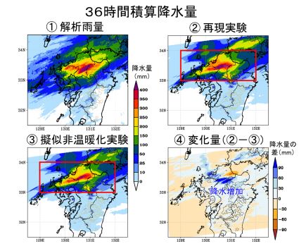 図3 2023年7月9日から10日にかけての大雨事例のシミュレーション（出所：図1と同じ）