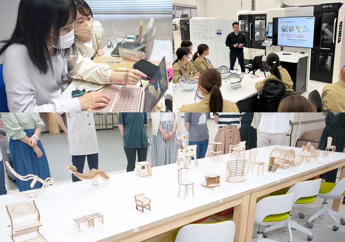 電子工学（左上）、先端設計生産工学実習Ⅰ（右上）、造形基礎演習Ⅰ（下）