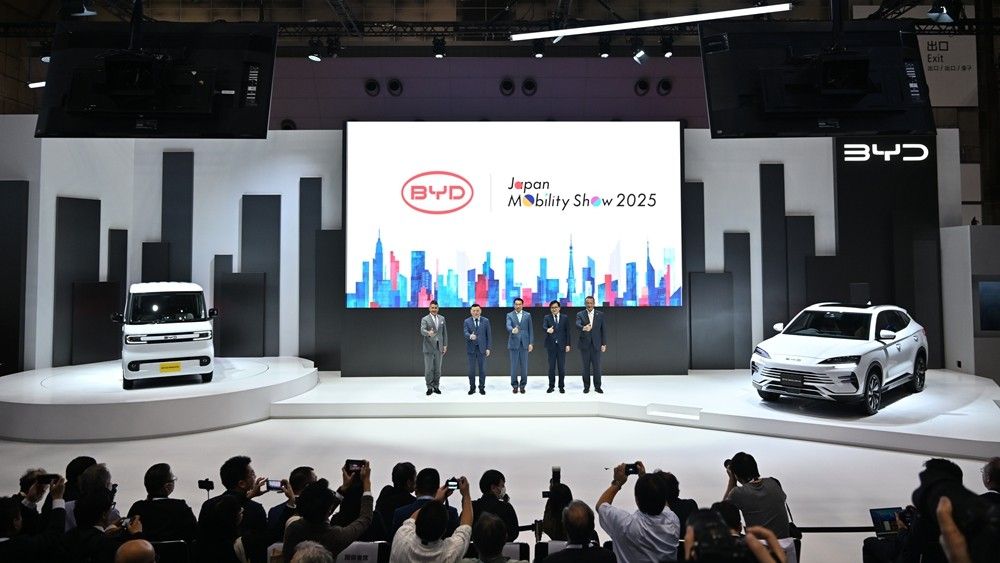 ジャパンモビリティーショー2025に出展したBYD。だが足元の販売はさえない（同社ウェブサイトより）