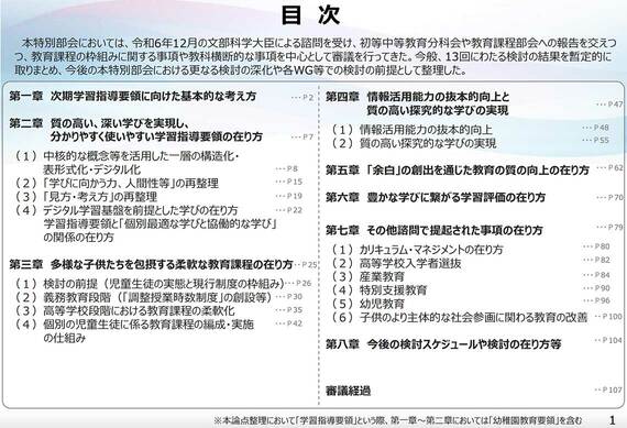 文科省「教育課程企画特別部会 論点整理」の目次