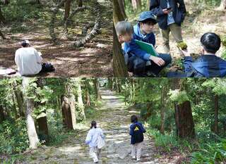 学校裏の大粟山に出かけ作品鑑賞と自然観察