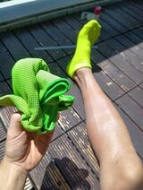 検証中、タオルでペンギン作ってみたり……（著者撮影）