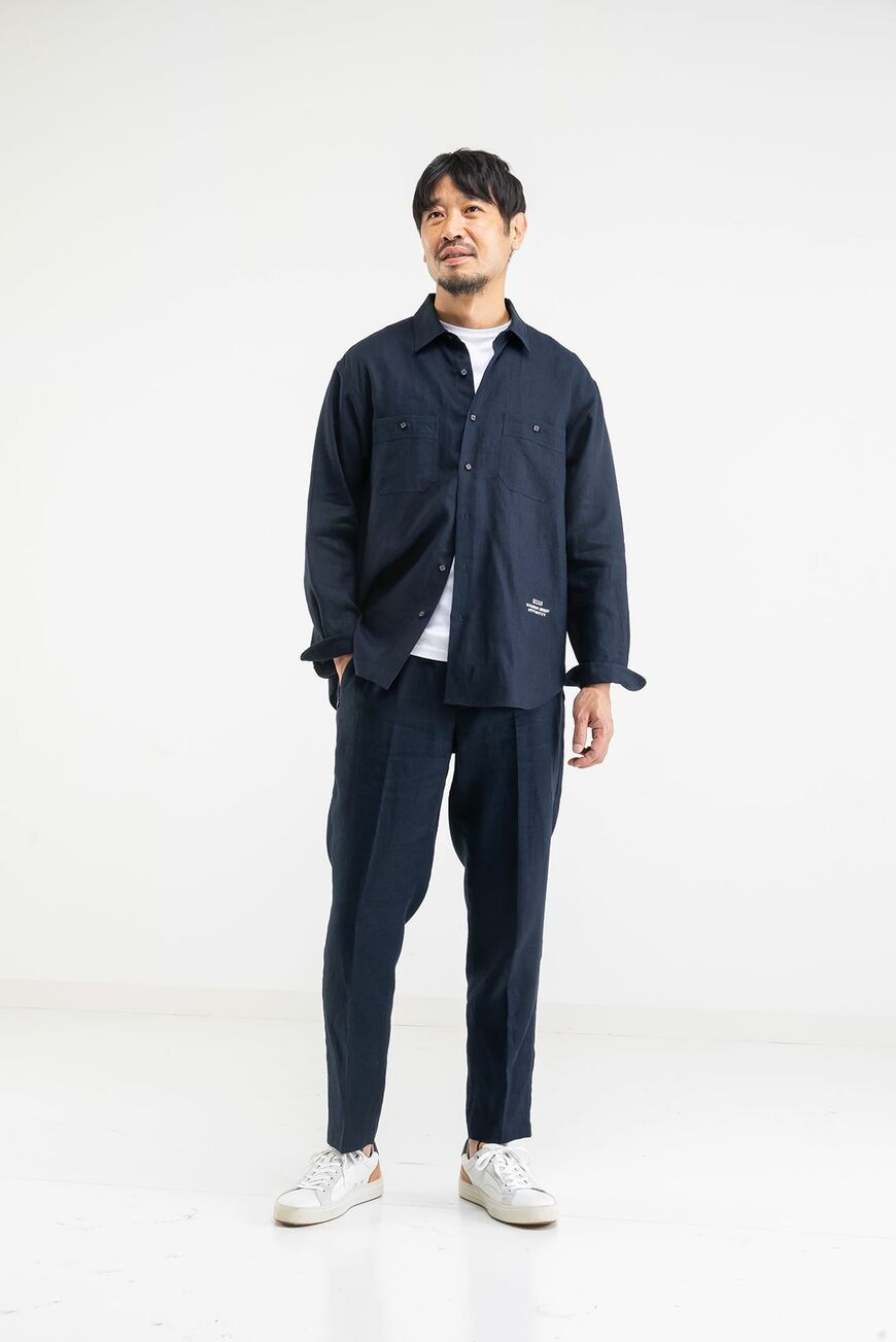 シャツジャケットとスラックスのセットアップ（ネイビー）