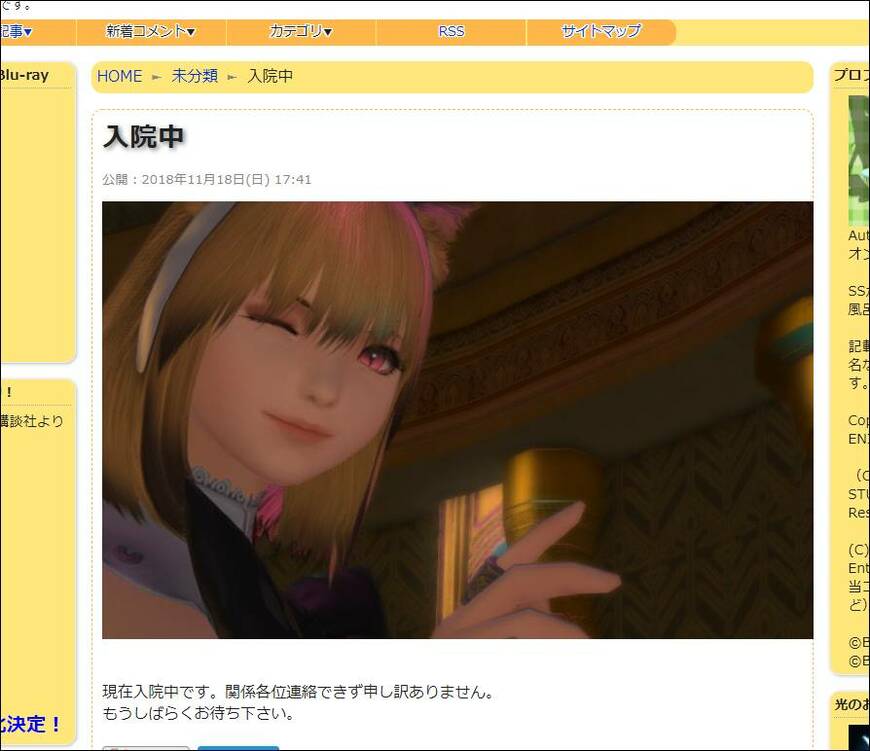 入院した当日に病室でアップした投稿（2018年11月18日の日記より）