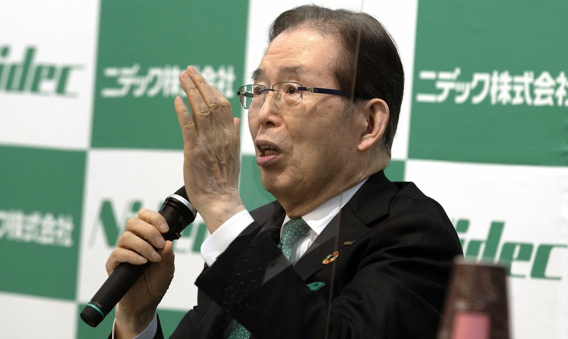 2024年の記者会見での永守重信氏（写真：ブルームバーグ）