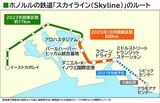ハワイ・ホノルルの鉄道「スカイライン」の路線図。点線は今後の開業予定・計画区間（編集部作成）