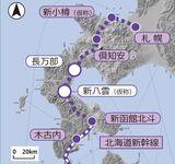 北海道新幹線の略図（地理院地図から筆者作成）