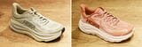 ベージュのHOKAのClifton 10、ピンク色のHOKAのBondi 9