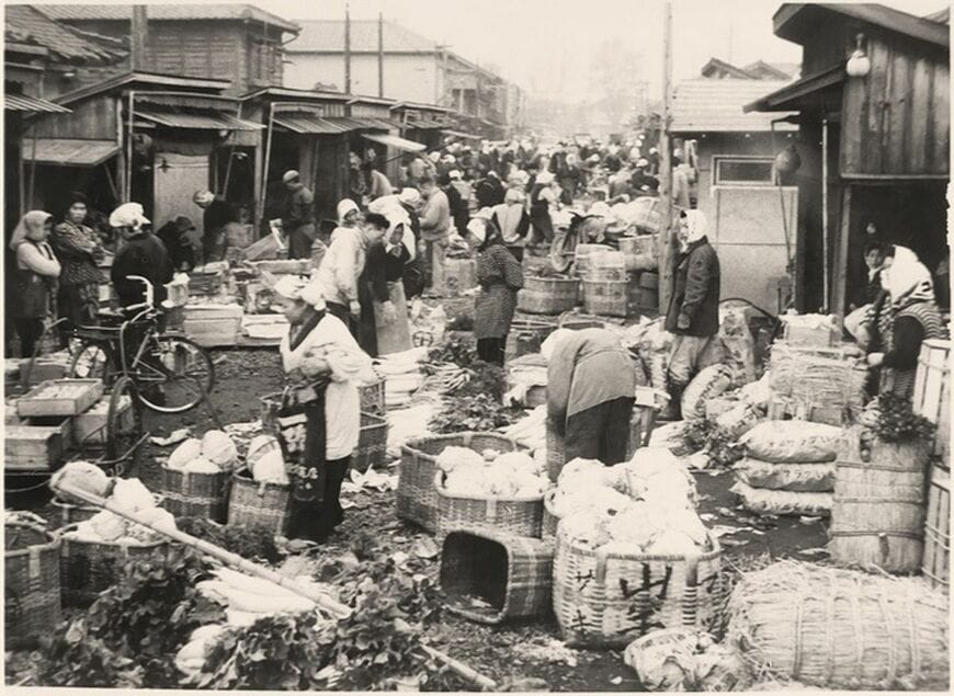 昭和34年に撮影された青果市場