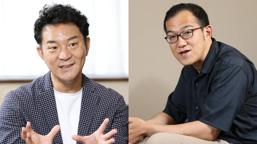 ドラマ『魔法のリノベ』の脚本を担当した劇団ヨーロッパ企画代表の上田誠氏（写真右）と同作の監修を務める西尾肇氏（撮影：尾形文繁）この記事の画像を見る(◯枚)