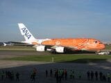 トゥールーズで造られたANA向けのエアバスA380型機「フライング・ホヌ」3号機（2021年10月、筆者撮影）