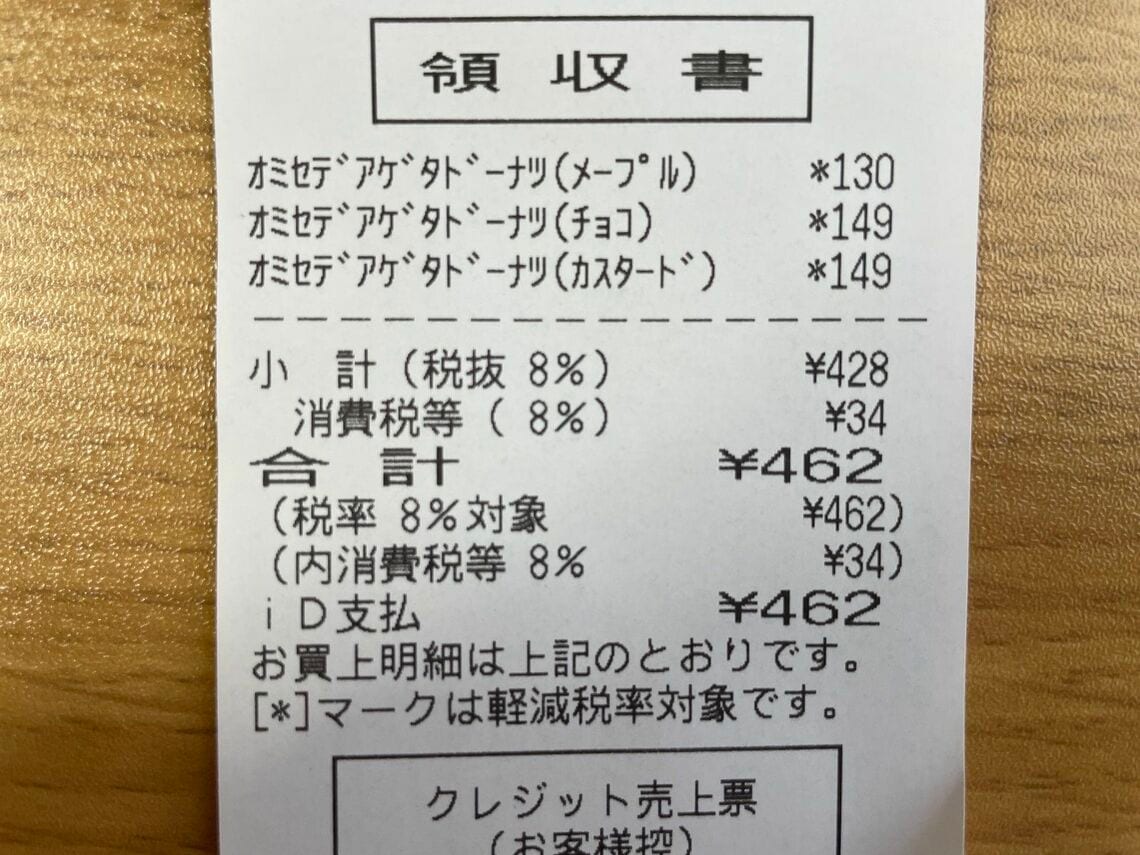 セブンイレブンのドーナツのレシート
