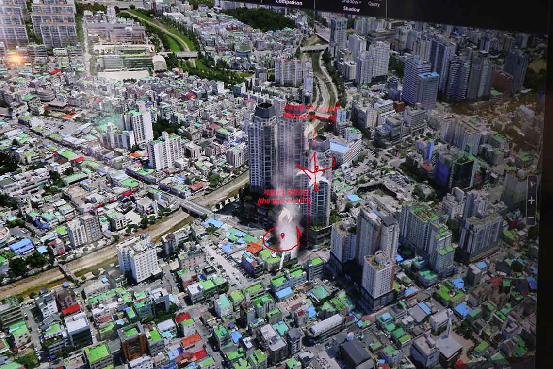 3Dデータとカメラ映像等を組み合わせた都市管制システムの例