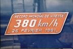 1981年に時速380kmを記録したTGVのプレート