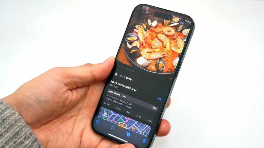 iPhoneの写真アプリは、単なるビューアー以上の機能を備えている。情報検索の起点としても活躍するはずだ（筆者撮影）